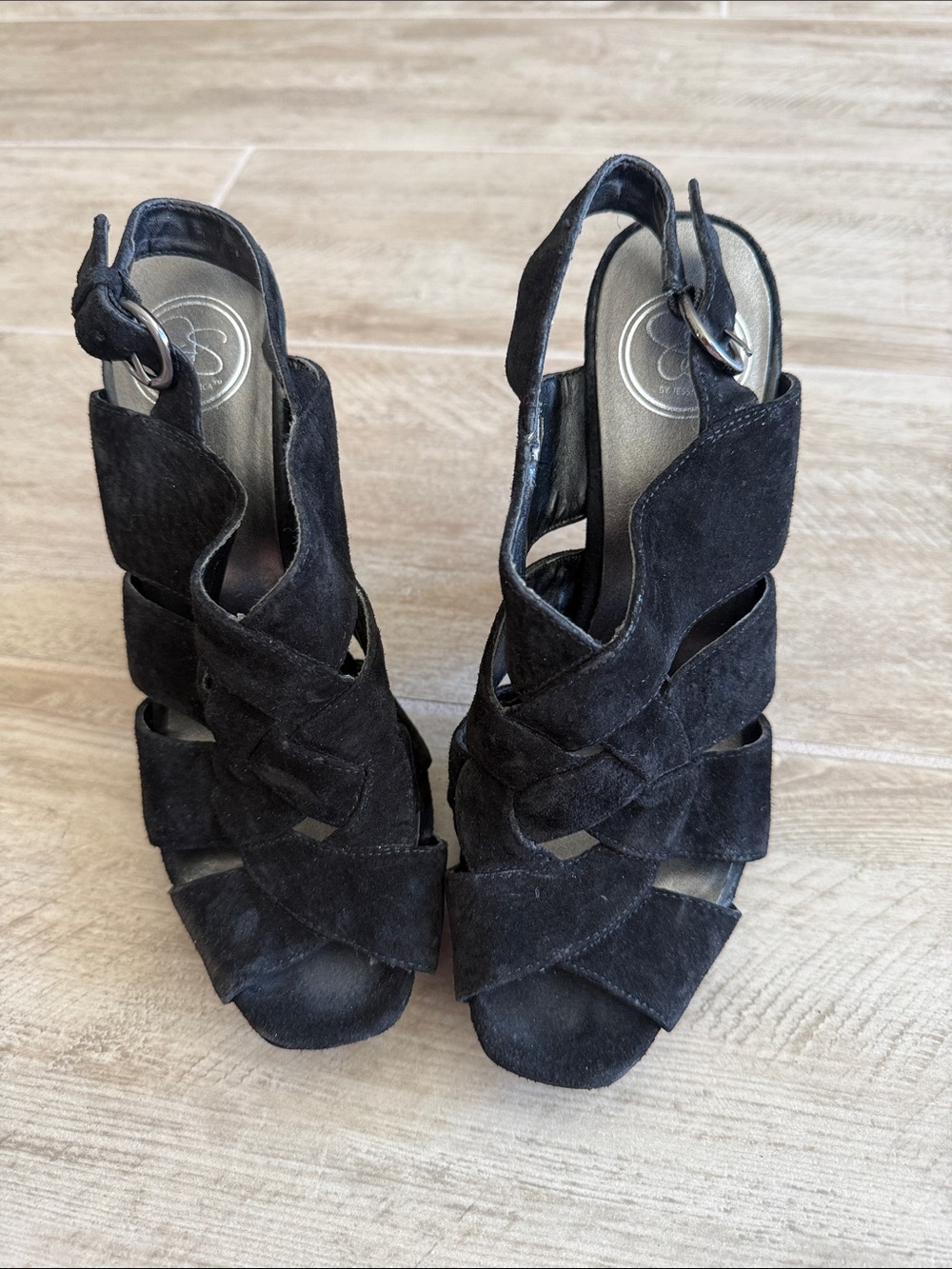 Black Suede Strappy Slingback Heels Jessica Simpson